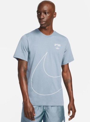NIKE Printed Men Round Neck Blue T-Shirt