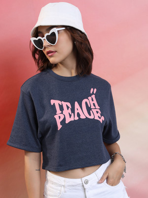 Tokyo Talkies Printed Women Round Neck Navy Blue T-Shirt