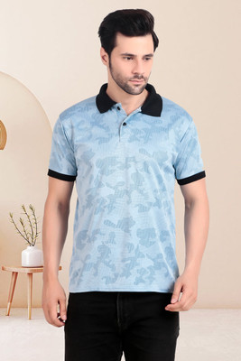TQH Printed Men Round Neck Light Blue T-Shirt