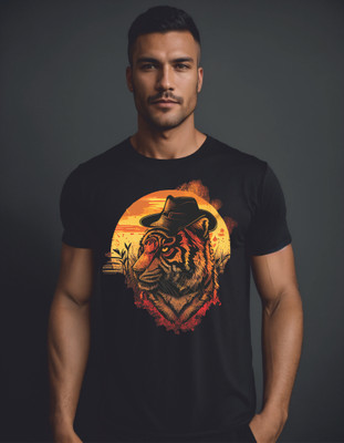 Just Ready Graphic Print Men Round Neck Black T-Shirt