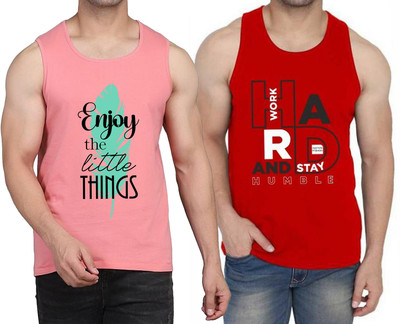 WOOSTRO Typography Men Scoop Neck Pink, Red T-Shirt