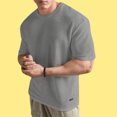 PersonaliTee Solid Men Round Neck Grey T-Shirt