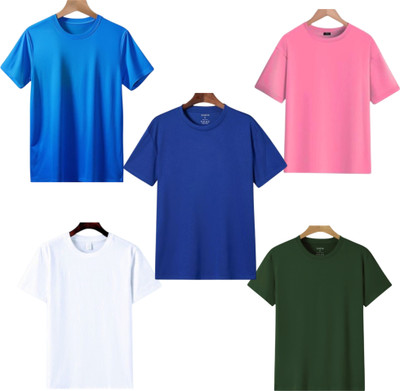 TTFE Solid Men Round Neck Blue, Pink, Dark Blue, White, Green T-Shirt