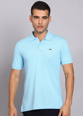 PARK AVENUE Solid Men Polo Neck Light Blue T-Shirt