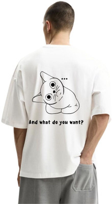fashnobic Animal Print, Typography Men Round Neck White T-Shirt