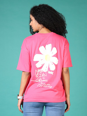 V-MART Floral Print Women Round Neck Pink T-Shirt