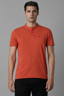 PETER ENGLAND Solid Men Stylised Neck Orange T-Shirt