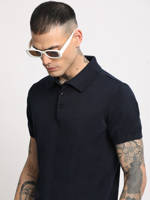 THE BEAR HOUSE Solid Men Polo Neck Blue T-Shirt