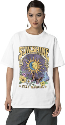 syom Abstract Women Round Neck White T-Shirt