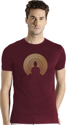 ADRO Printed Men Round Neck Maroon T-Shirt