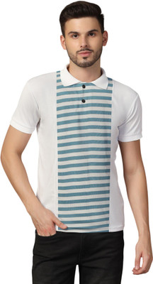 tfurnish Striped Men Polo Neck Blue T-Shirt
