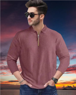 METRONAUT Self Design Men Polo Neck Pink T-Shirt