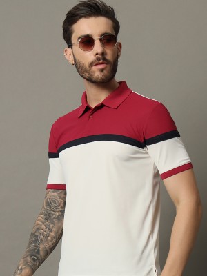 Nuovo Colorblock Men Polo Neck Maroon, White T-Shirt