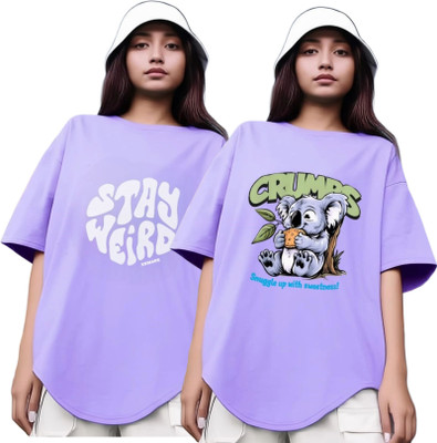 RS FASHION Printed Women Round Neck Purple T-Shirt