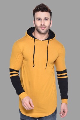 GEUM Solid Men Hooded Neck Yellow T-Shirt