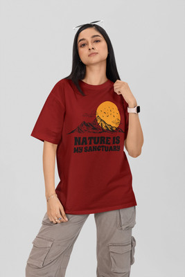 Stylewill Graphic Print Women Round Neck Maroon T-Shirt
