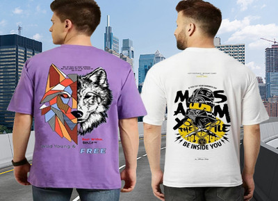 Parona Printed Men Round Neck Purple, White T-Shirt