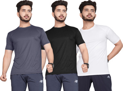 Hookstep Solid Men Round Neck Multicolor T-Shirt