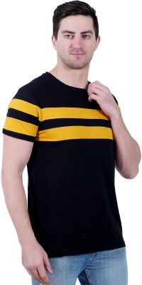 Mindseye Creations Solid Men Round Neck Black, Yellow T-Shirt