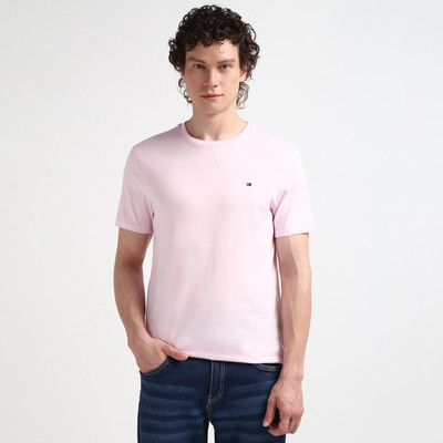 TOMMY HILFIGER Solid Men Round Neck Pink T-Shirt