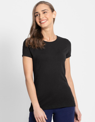 JOCKEY Solid Women Round Neck Black T-Shirt