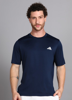 ADIDAS Solid Men Round Neck Dark Blue T-Shirt