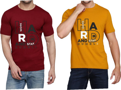 WOOSTRO Printed Men Round Neck Maroon, Brown T-Shirt