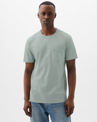 GAP Solid Men Round Neck Light Blue T-Shirt