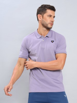 TECHNOSPORT Solid Men Polo Neck Purple T-Shirt