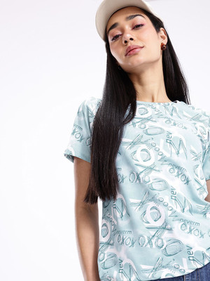 Kook N Keech Printed Women Round Neck Blue T-Shirt