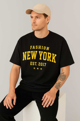 TQH Typography Men Round Neck Black T-Shirt