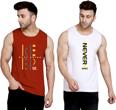 SLOWLORIS Printed Men Round Neck Maroon, White T-Shirt