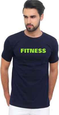 joy&happiness Printed Men Round Neck Dark Blue T-Shirt