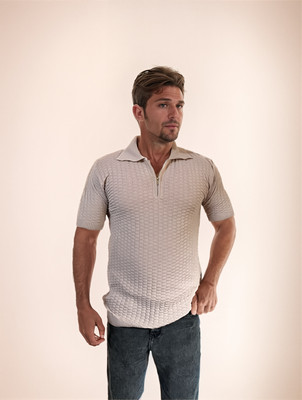 Northking Self Design Men Polo Neck Beige T-Shirt