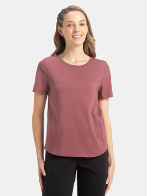 JOCKEY Solid Women Round Neck Brown T-Shirt