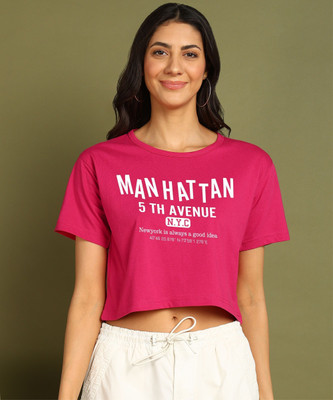 Moda Rapido Printed Women Round Neck Pink T-Shirt