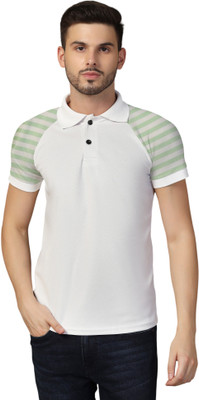 GEUM Striped Men Polo Neck Green, White T-Shirt