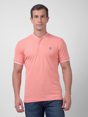 NUMERO UNO Solid Men Henley Neck Pink T-Shirt