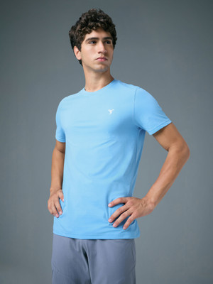 TECHNOSPORT Solid Men Crew Neck Light Blue T-Shirt