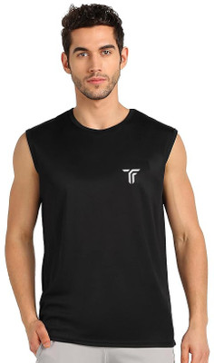 Think Tech Solid Men Round Neck Black T-Shirt