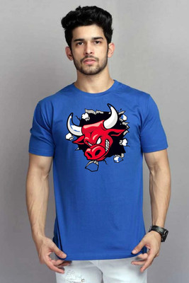FASHNET FASHION Printed Men Round Neck Blue T-Shirt
