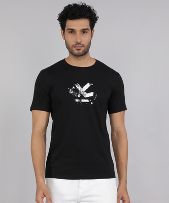 WROGN Printed Men Round Neck Black T-Shirt
