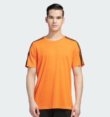 OctaBox Solid, Striped Men Round Neck Orange T-Shirt