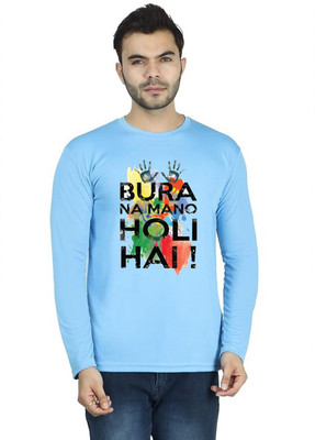 LV CARE Printed Men Round Neck Blue T-Shirt