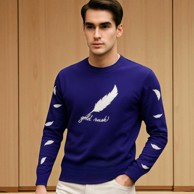 FASHIUM Printed Men Round Neck Navy Blue T-Shirt