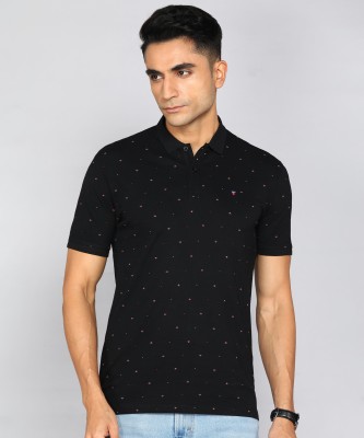 Louis Philippe Jeans Printed Men Polo Neck Black T-Shirt