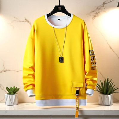 Autna Printed Men Round Neck Yellow T-Shirt