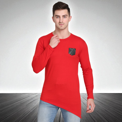 Faricon Trend Solid Men Round Neck Red T-Shirt