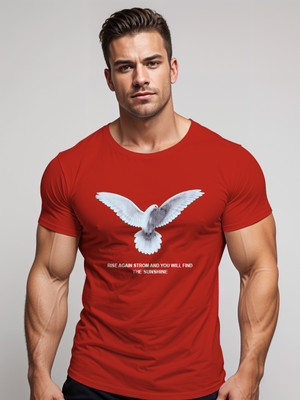 Lamate Printed Men Round Neck Red T-Shirt