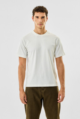 Snitch Solid Men Crew Neck White T-Shirt